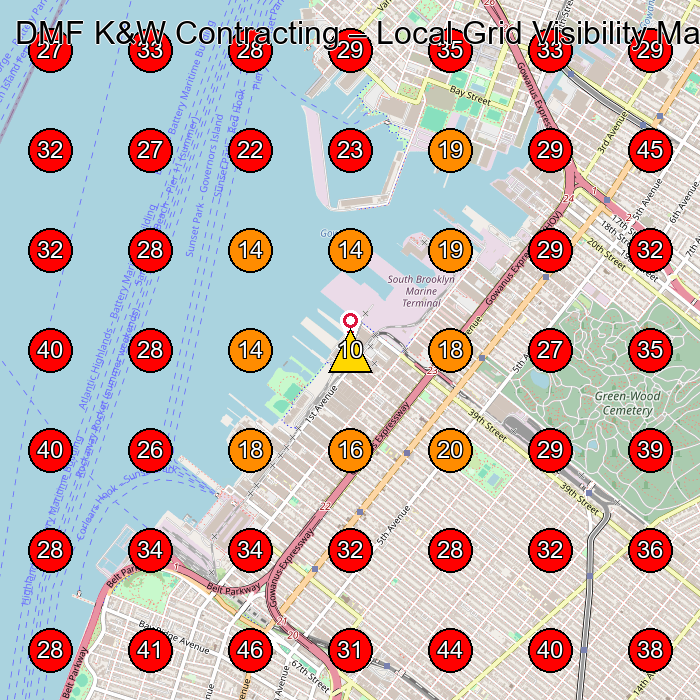 DMF K&W Contracting GeoGrid visibility map for Kitchen Remodeler in Brooklyn